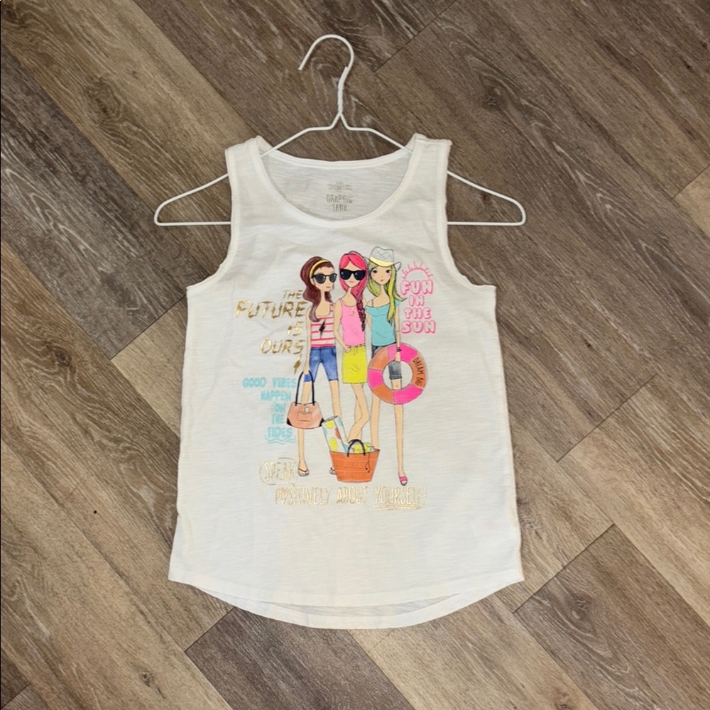 So Graphic white Tank top girls size10
